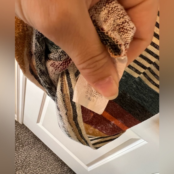 Navy blue, red, orange, beige striped fall colored dress - Picture 8 of 10